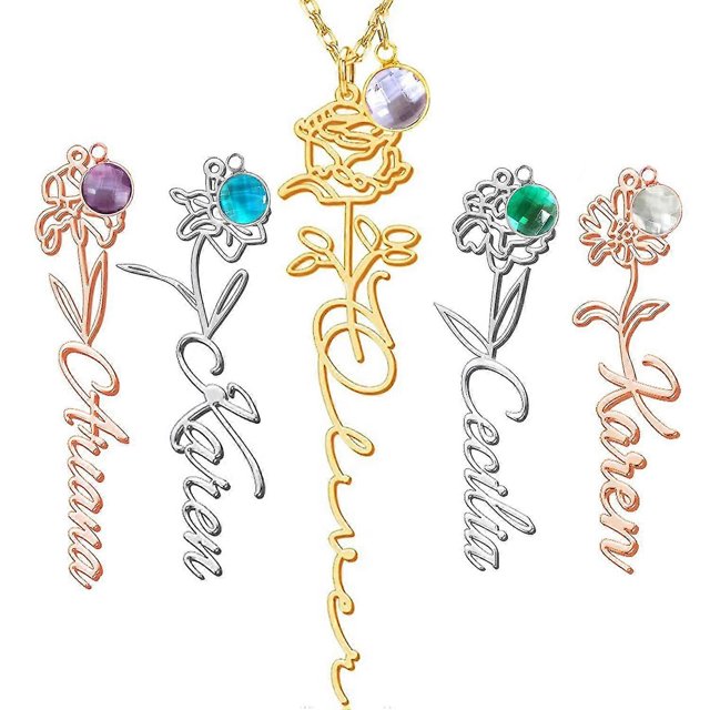 Collar con nombre personalizado con flor de nacimiento, collar con nombre personalizado, regalo para ella--slive-Código de modelo 30526 slive