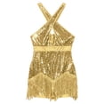 thumbnail image 5 of YUUMIN Women Latin Dance Costumes Sequin Fringe Dance Leotard Shiny Tassel Dress Jazz Ballroom Dance Gold M, 5 of 7