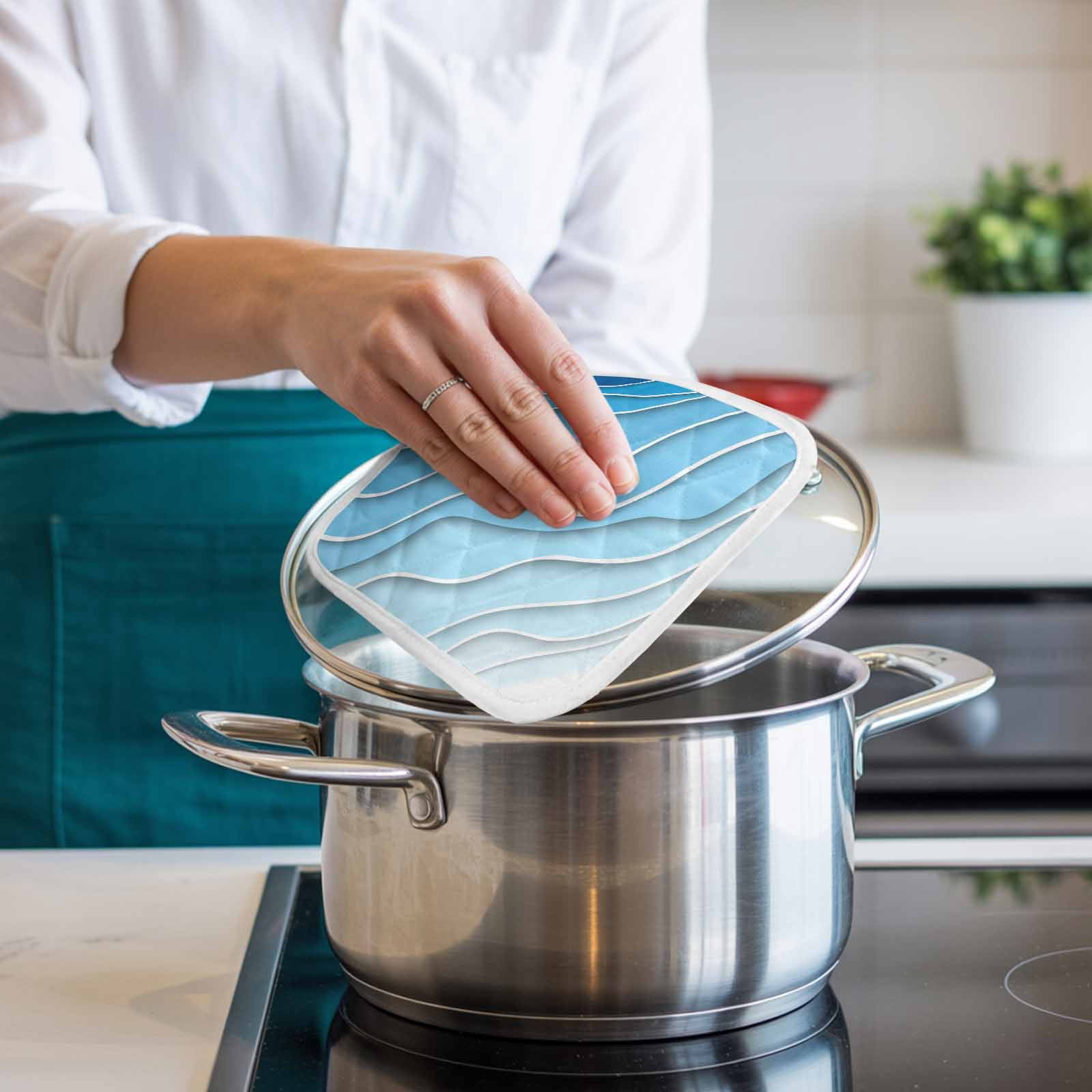 Blue Aqua Ombre Pot Holders for Kitchen Heatproof Potholder, 4 Pack Modern Geometric Abstract Aesthetic Cream Hot Pads Multipurpose Oven Pads Cloth Potholders Trivet for Cooking and Baking