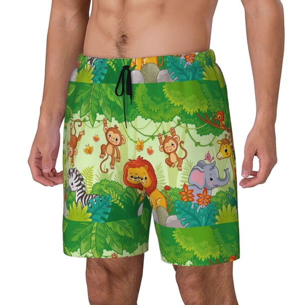 Balery African Animals in the Jungle Bañador para hombre, shorts de playa de secado rápido con entrepierna y forro de compresión-Large