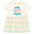 thumbnail image 3 of Inktastic Easter Jesus Loves Me with Cross and Flowers Girls Baby Dress, 3 of 5