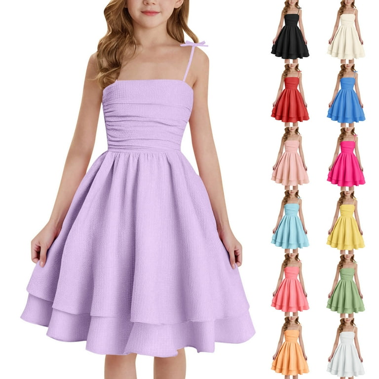 FAIWAD Dresses for Girls Ruched Layered Adjustment Strap Flowy Cami Dress  Kids Girls Party A-line Formal Dresses - Walmart.com