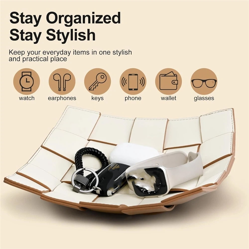 Tray for Men and Women PU Leather Key Holder Bowl for Entryway Table Bedside Nightstand Desk Organizer Tray for Wallet, Watch, Key, Phone Men's Gift - Coffee & White（only the box）