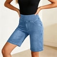 thumbnail image 5 of Swanpen Women's High Waist Stretchy Denim Bermuda Shorts, Elastic Waist Pull-On Biker Shorts with Pockets, 5 of 7