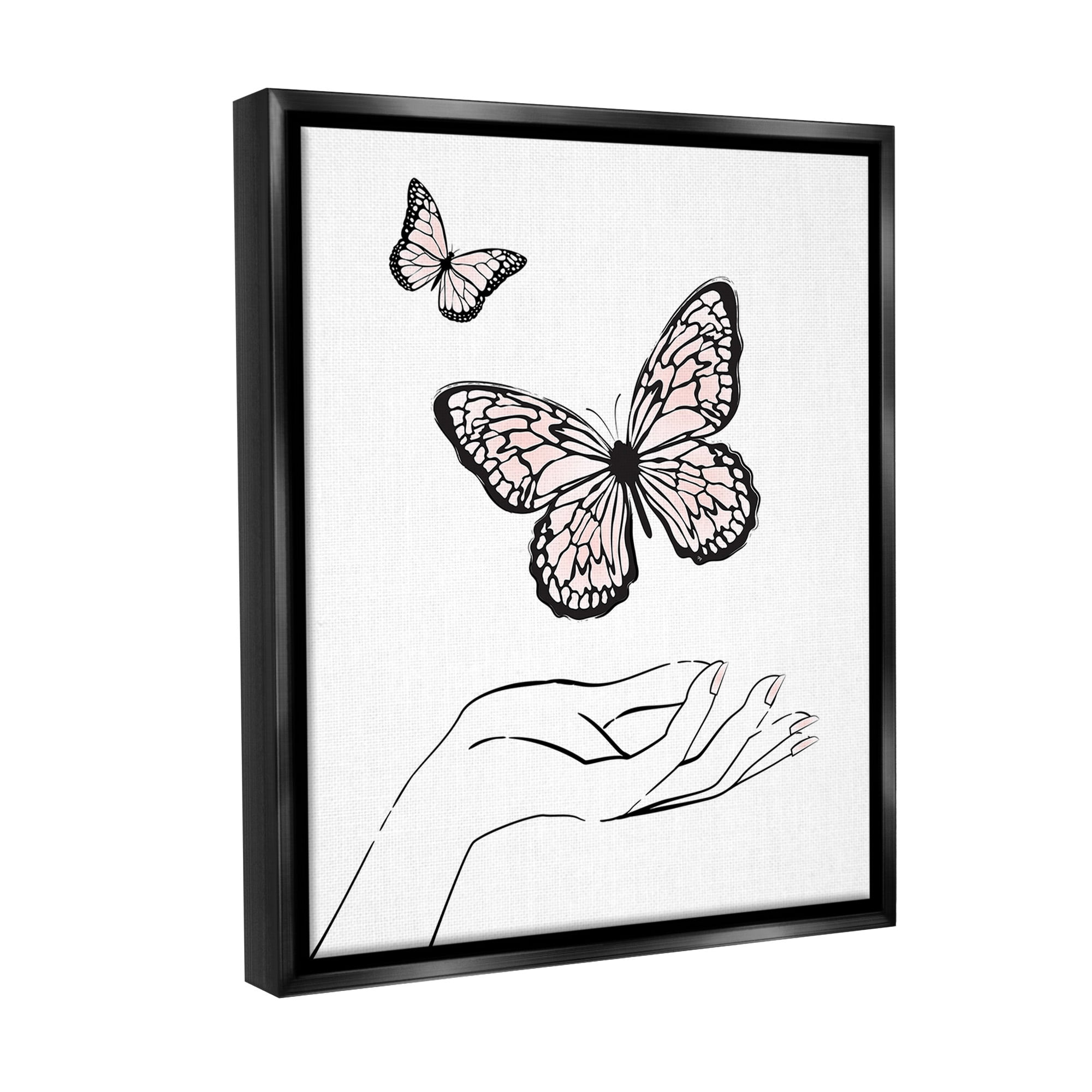 Stupell Industries Minimal Catching Butterflies Animals & Insects Painting Black Floater Framed Canvas Art Print Wall Art, 25 x 31