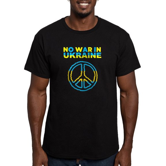 CafePress - No War In Ukraine Support American Ukraini T Shirt - Men's Fitted T-Shirt