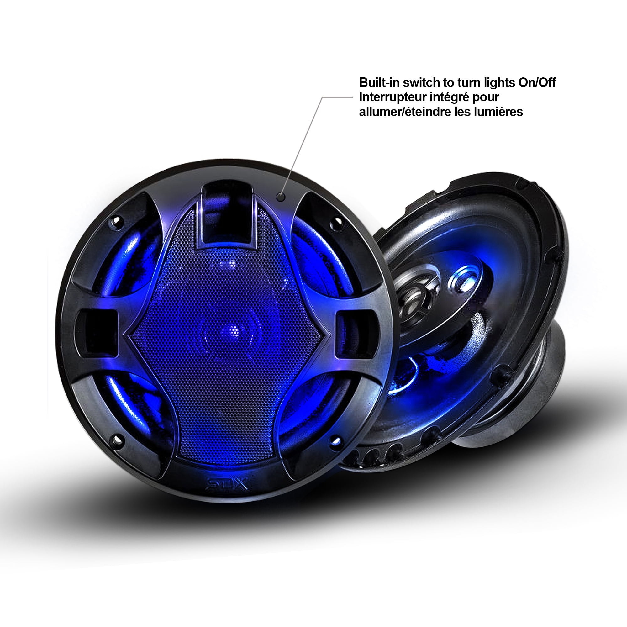 SDX Audio Systems CS21065 6.5 Inch Car Audio Door LED Speakers with switch on/off button - 300 Watts Max, 3 Way, Full Range, Coaxial, Sold in Pairs, Hook Up To Stereo and Amplifier, Tweeters