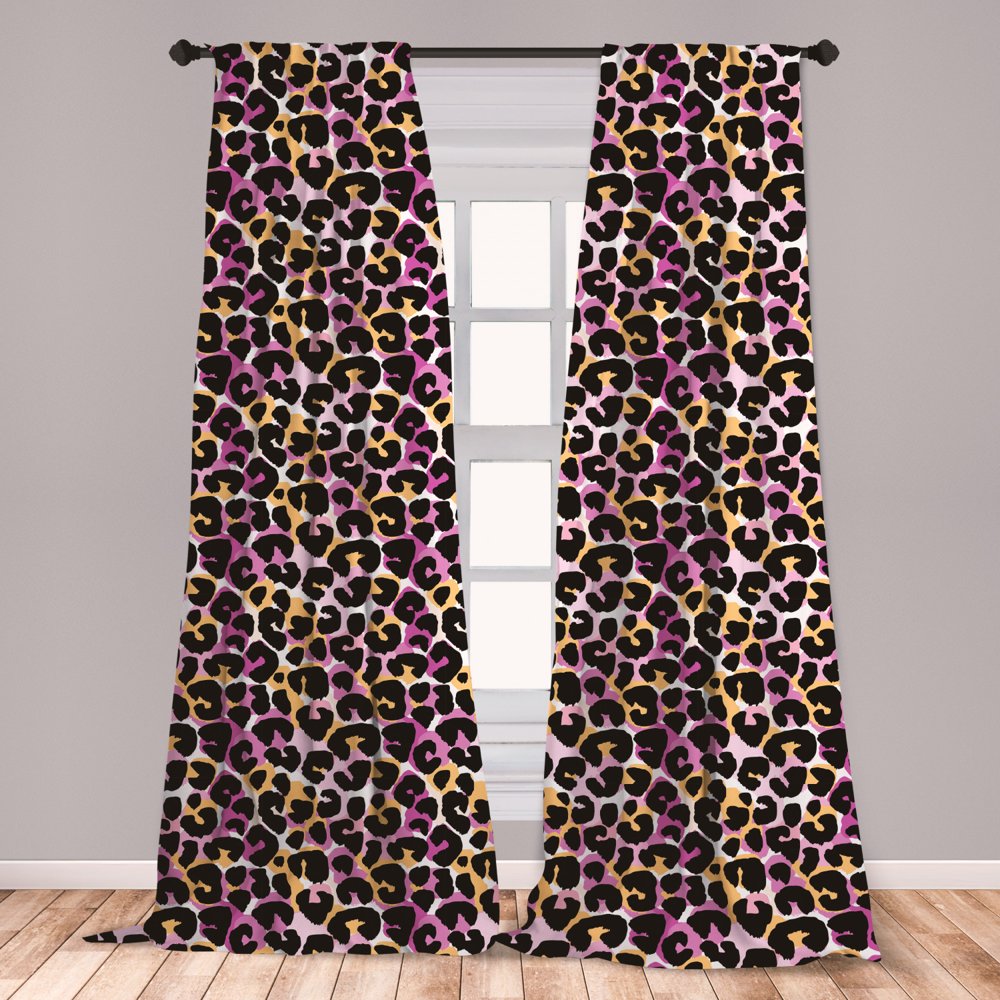 Leopard Print Curtains 2 Panels Set, Abstract Wild Exotic Animal Skin