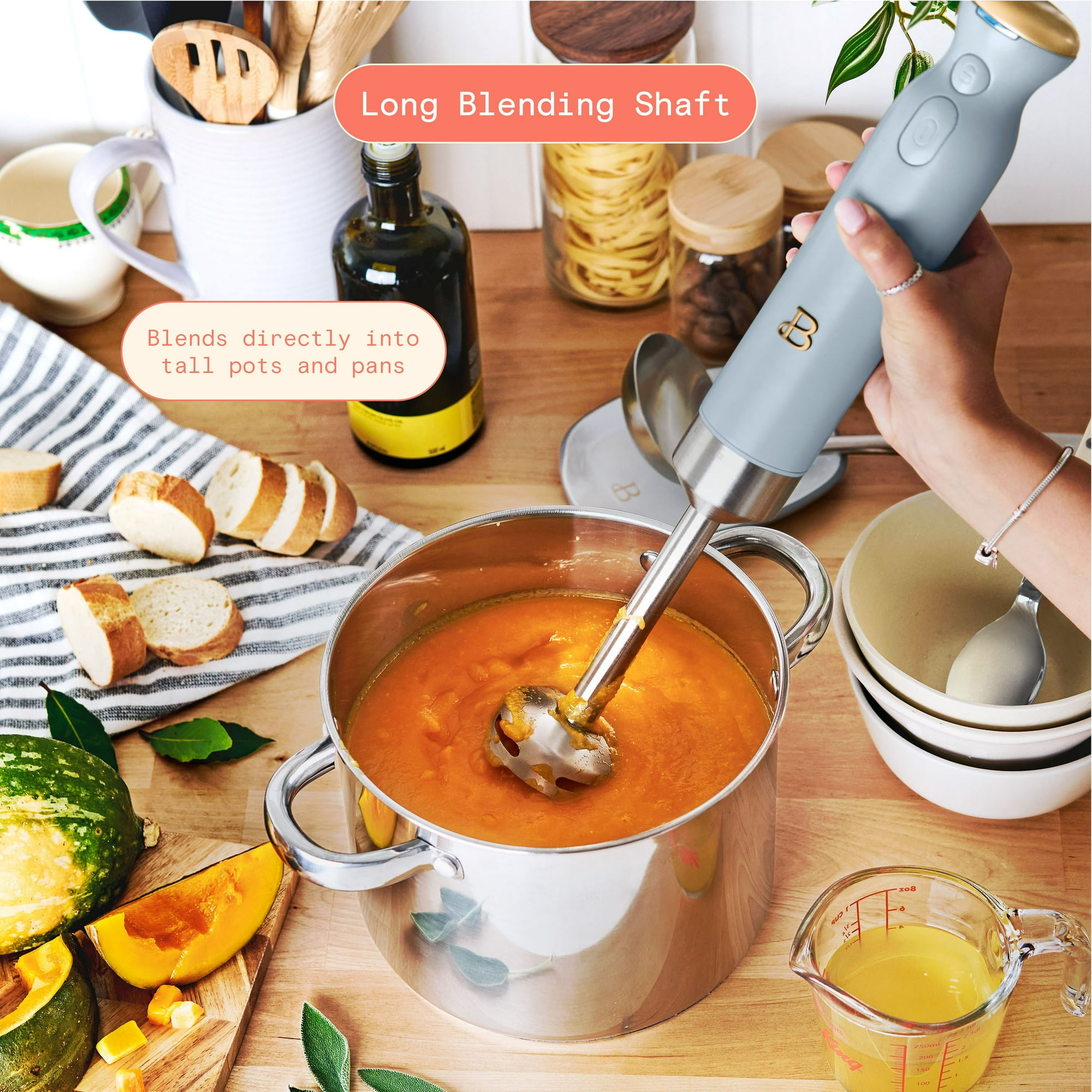 Beautiful Cordless Immersion Blender with Chopper, Whisk & Measuring Cup, Cornflower Blue by Drew Barrymore