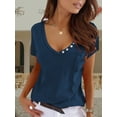 thumbnail image 4 of Women's Summer Casual Short Sleeve V-Neck Solid Color Basic T-Shirt Tops with Pocket, 4 of 6