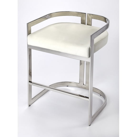 Nickel Plated White Faux Leather Counter Stool