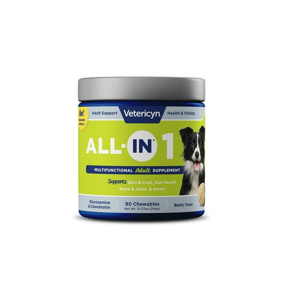 Vetericyn All-in 1 Multifunctional Dog Supplement | Digestive Enzymes + Glucosamine and Chondroitin for Bone and Joint Support + Vitamins, Antioxidants, Prebiotics, Probiotics, an
