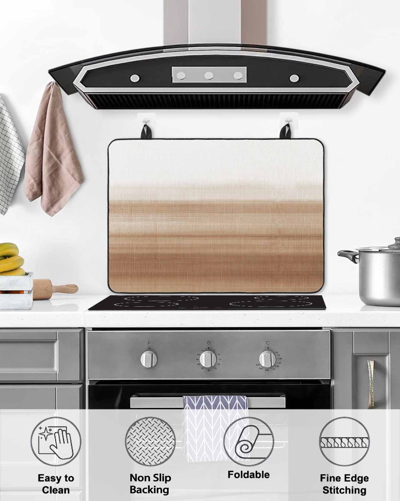 nqOlkjepod Large Induction Cooktop Protector Mat 24"x21", Brown White Ombre Stove Top Covers for Electric Stove, Vintage Farmhouse Abstract Striped Stove Burner Cover Mats, Glass Top Stove Cover