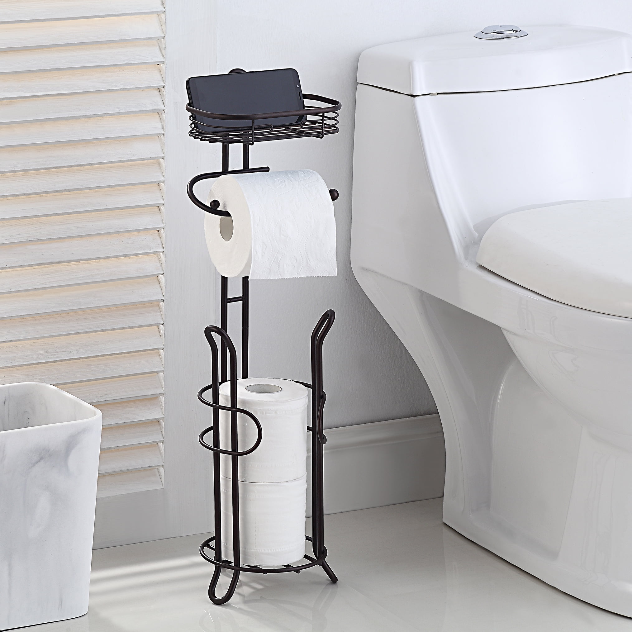 SunnyPoint Bathroom Toilet Tissue Paper Roll Storage Holder with Reserve and Shelve; ORB