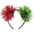 thumbnail image 1 of Diadema navideña de moda con orejas de pompón de papel de aluminio rojo y verde y purpurina roja, 1 of 4
