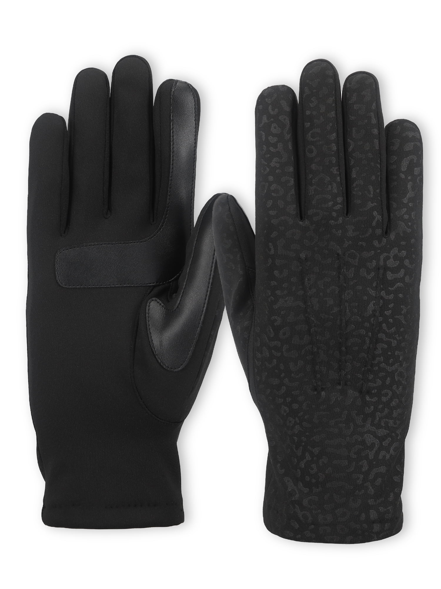 Isotoner Women's Everyday Spandex Gloves with Fleece Lining, Black, L/XL