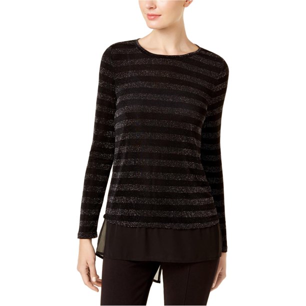 INC Blusa de rayas metálicas para mujer, negro, mediano