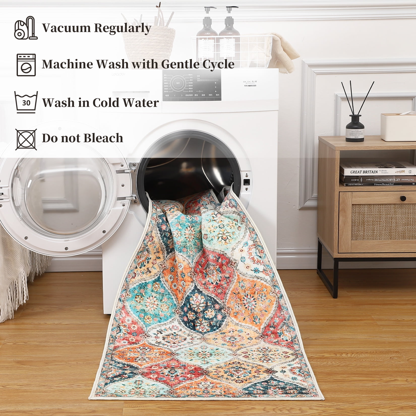 Garvee 8' x 10' Area Rug for Living Room Bedroom Floral Rug Moroccan Trellis Rug Vintage Persian Indoor Accent Rug Farmhouse Floor Carpet Rug, Orange