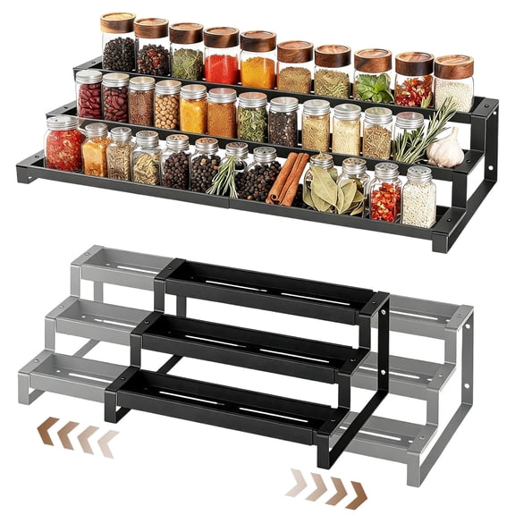 Nequeo 3-Tier Spice Rack Organizer for Kitchen Cabinet and Pantry, 14.5"-26" Expandable Spice Organization Shelf, Seasoning Organizer, Metal Display Shelf, Slip-Resistant Design for Jars and Bottles