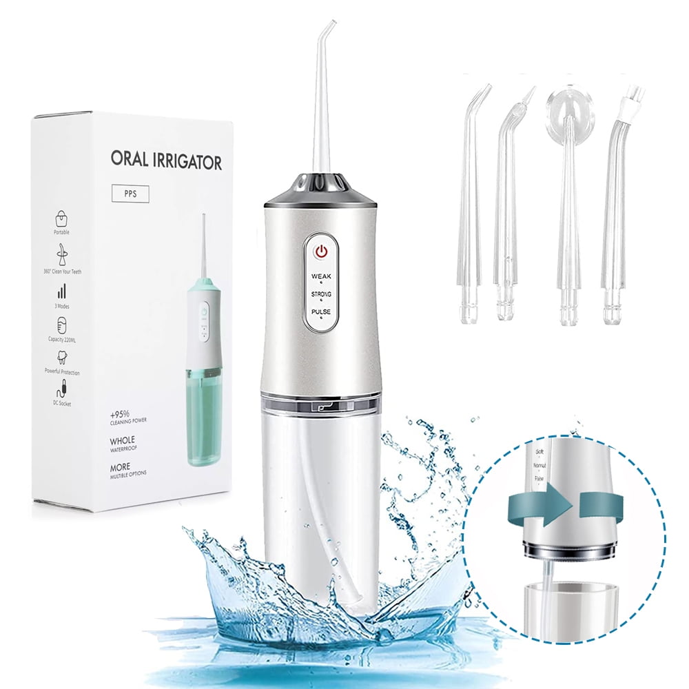 Zacro Portable Water Flosser Cordless Dental Oral Irrigator, IPX7 Waterproof Water Pick Teeth Cleaner for Travel Home Use, 220ml, White