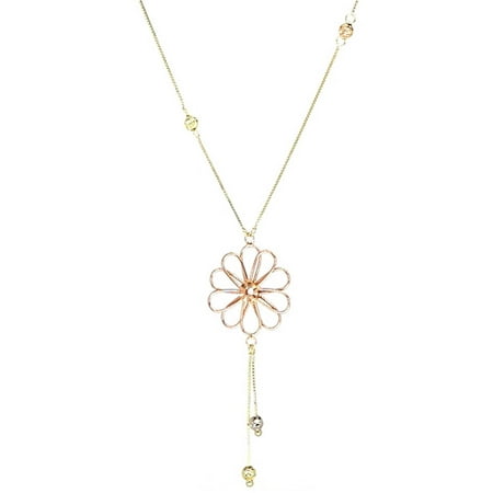 American Designs Jewelry 14kt Yellow, Rose and White Gold Tri-Color Diamond-Cut Flower Bead/Ball Necklace, Adjustable 16-18 Chain