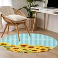 thumbnail image 4 of Round Rugs 3.3Ft, Sunflower Round Area Rug Washable Indoor Throw Carpet, Yellow Summer Botanical Blue Striped Farmhouse Soft Non Slip Circle Rug for Laundry Room Patio Home Decor Aesthetic, 4 of 8