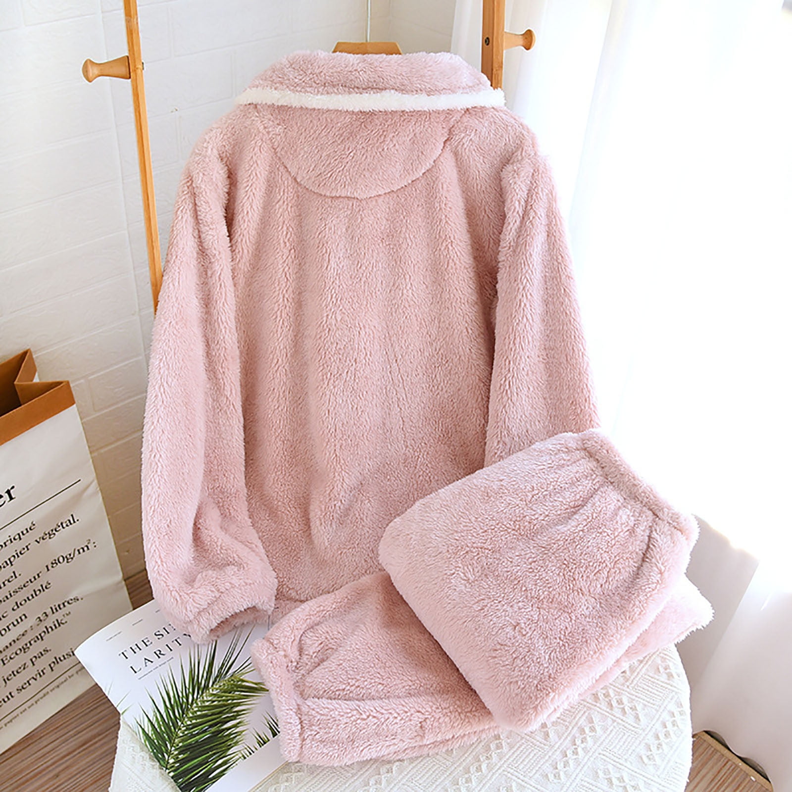 BONIXOOM Womens Christmas Pajamas Couples Christmas Pajamas Loungewear Button Long Sleeve Sleepwear Sets Solid Pink M