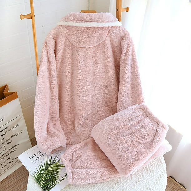 zanvin Fuzzy Pajamas Set for Women Winter Warm Loungewear Soft Fleece Pj Pants 2 Piece Plush Sleepwear Lounge Tops Pink XL Walmart