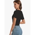 thumbnail image 5 of 3-pack Army Green Women's Fashion Clothes One Piece Cutout Tops Short Sleeve Knit Slim Fitted Shirts Tee Tshirts, 5 of 6