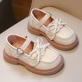 thumbnail image 4 of ITSAME Girls Platform Loafers, Round Toe Cute Bow Adjustable Strap Kids Fashion School Uniform Dress Shoes Beige 11(Little Kids), 4 of 9