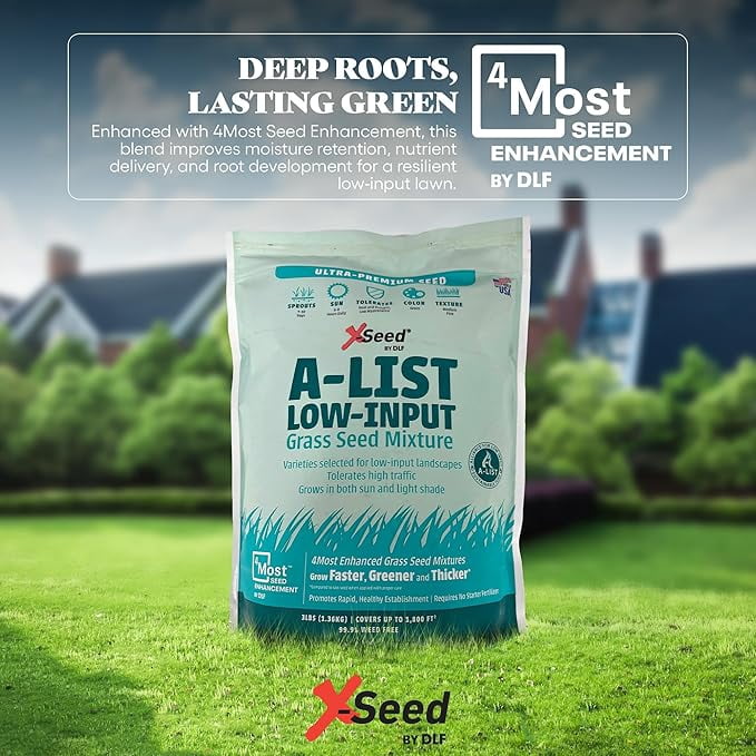 A-List Low Input Mixture Lawn Seed - Premium Grass Seeds for Lawn Repair Over Seeding and Thickening Ideal for Low Maintenance Drought-Resistant Lawn for High Traffic Sun and Light Shade Mix,3Pounds