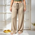 thumbnail image 2 of Tqcoqu Women's Solid Color Drawstring Elastic Waist Wide Leg Pants Casual Loungewear Long Trousers For Fall Winter, 2 of 6