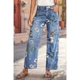 thumbnail image 2 of Floral Print Wide Leg Pants for Women Trendy Mid Rise Boho Ankle Cute Jeans Light Blue L, 2 of 8