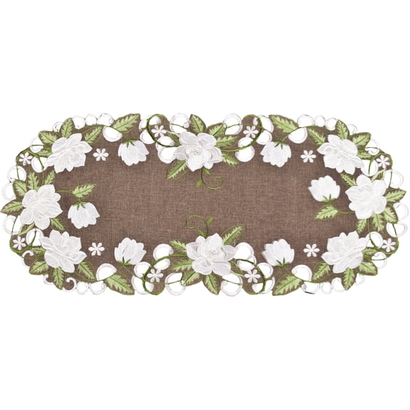 Magnolia on Brown Doily (15" Round)