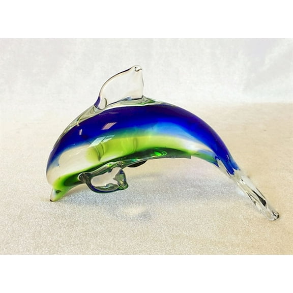 Hand Made Blue Green And Clear Glass Dolphin Figurine