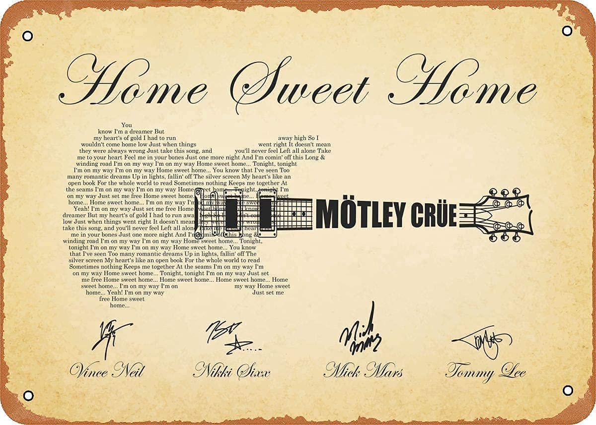 Guitar Metal Tin Sign, Rock Lyrics Musical Instrument Room Aluminium