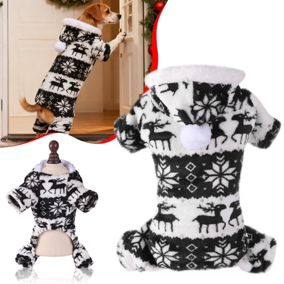 Pet Apparel, Christmas Fleece Dog Pajamas, 4-Legs Warm Winter Dog Jumpsuit with Holiday Pattern, Soft Cute Pet Apparel for Small Dogs Puppies