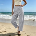 thumbnail image 5 of Barrel Pants For Women Elastic Waist Loose Fit Trouser Summer Casual Beach Vacation Lounge Pants With Pockets, 5 of 7