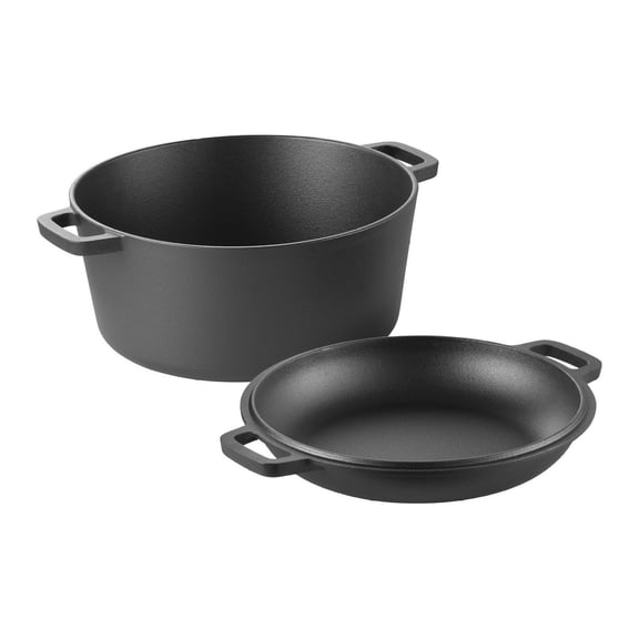 Cast Iron Dutch Oven 5QT, 2-in-1 Pre-Seasoned Pot with Lid & Baking Accessories