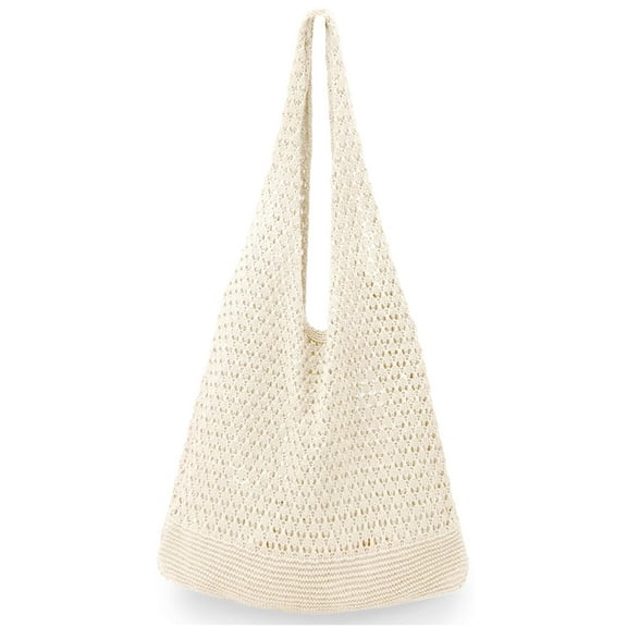 DAKIMOE Bag Crochet Bags for Women Summer Mesh Beach Tote Bag Knit Hobo Bag Vacation Boho Tote Bag, Beige
