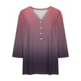 thumbnail image 3 of Womens 3/4 Sleeve Tops V Neck Button Down Shirt Gradient Color Casual Plus Size Tunic Tops, 3 of 4