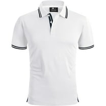 Geeksport Polo Shirts for Men Short Sleeve Solid Color Causal Collared Golf Tennis T-Shirt Men's Golf Polo Shirts Business Polo Shirts white and black M