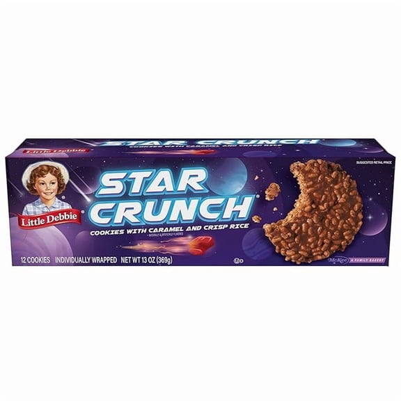 Pack of 1 Little Debbie Star Crunch 12 Individually Wrapped Cookies, Chocolate, Caramel and Fudge, 13 Oz
