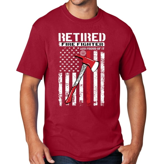 Men's Retired Firefighter with Axe T-shirt, Medium Red