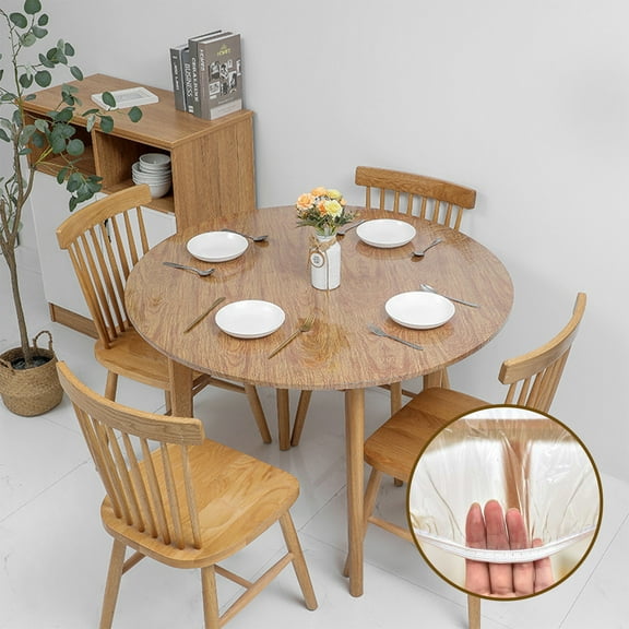 40-44 in Round Clear Table Cover Protector, KUAOOAUK Elastic PVC Round Plastic Tablecloth, Round Vinyl Table Cover Table Protector Durable Reusable Transparent Wipeable Use in Outdoor/Indoor