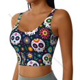 thumbnail image 2 of Yoga Vest Women Gym Sports Crop Tops Day Of Dead Skull Streetwear Workout Breathable Tank Top Female, 2 of 7