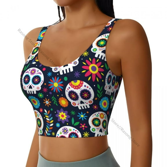 Yoga Vest Women Gym Sports Crop Tops Day Of Dead Skull Streetwear Workout Breathable Tank Top Female