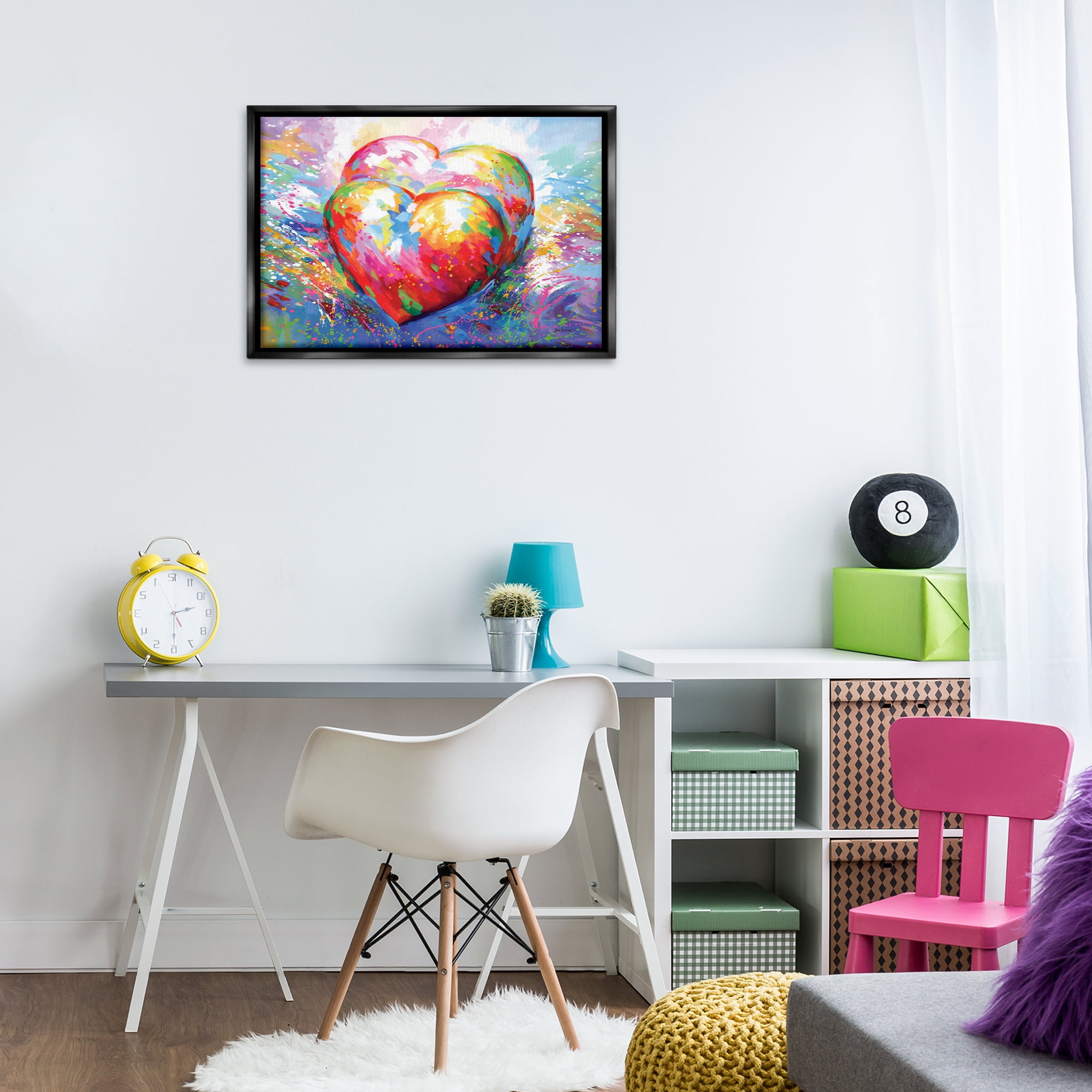 Stupell Industries Forever In My Heart Abstraction Abstract Painting Black Floater Framed Canvas Art Print Wall Art, 31 x 21