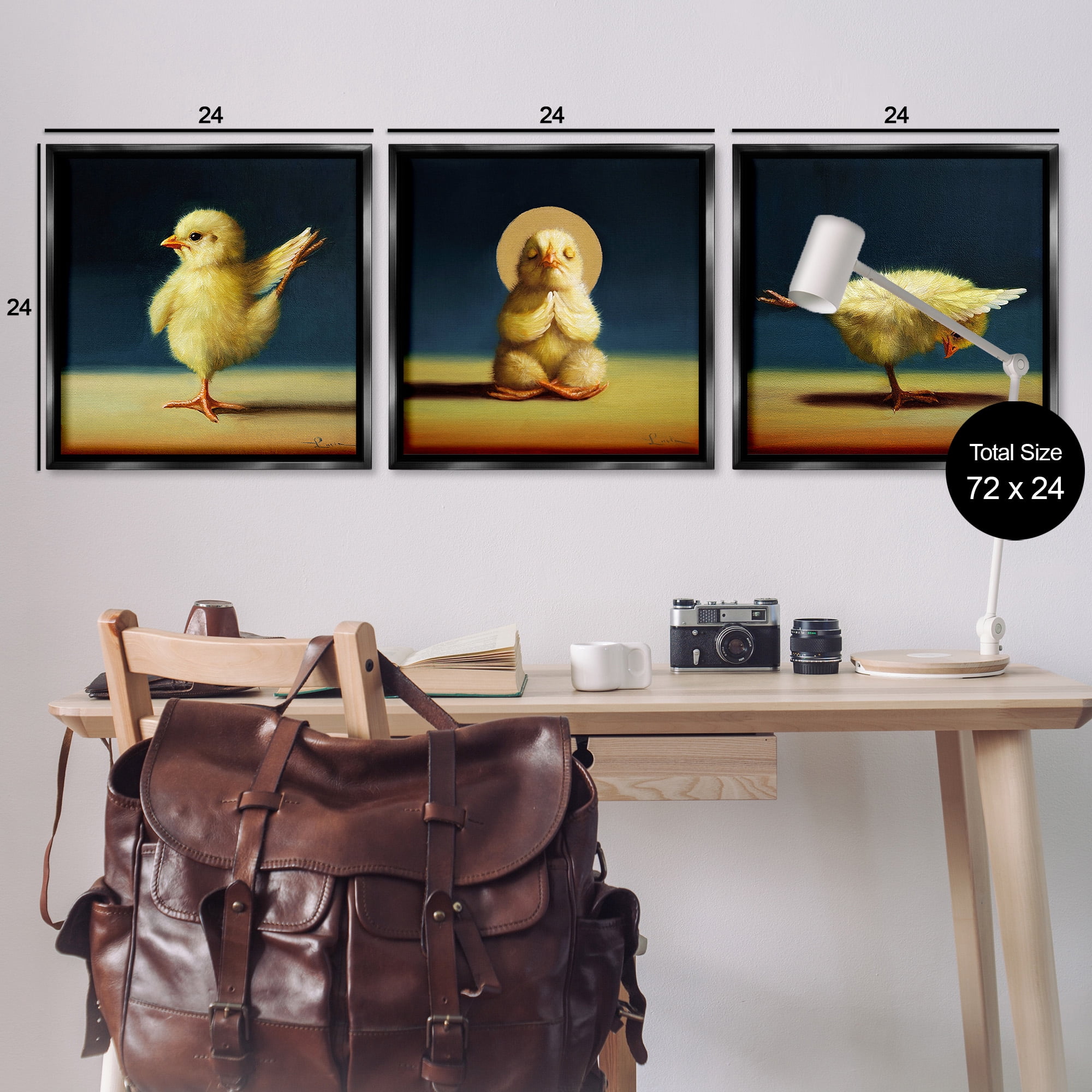 Stupell Industries Yoga Chick Trio Stretching Poses Animals & Insects Painting Black Floater Framed Canvas Art Print Wall Art, 25 x 25, Set of 3
