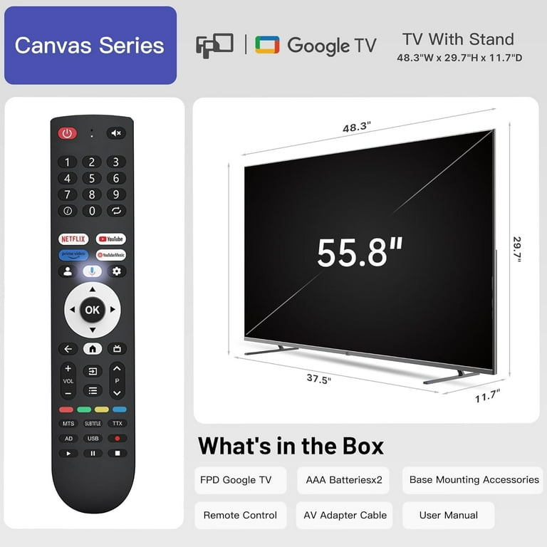 55-inch Smart TV Google TV 4K UHD with Google Play and